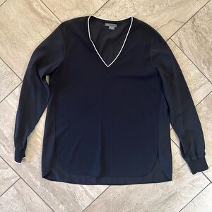 Vince black blouse with white trim